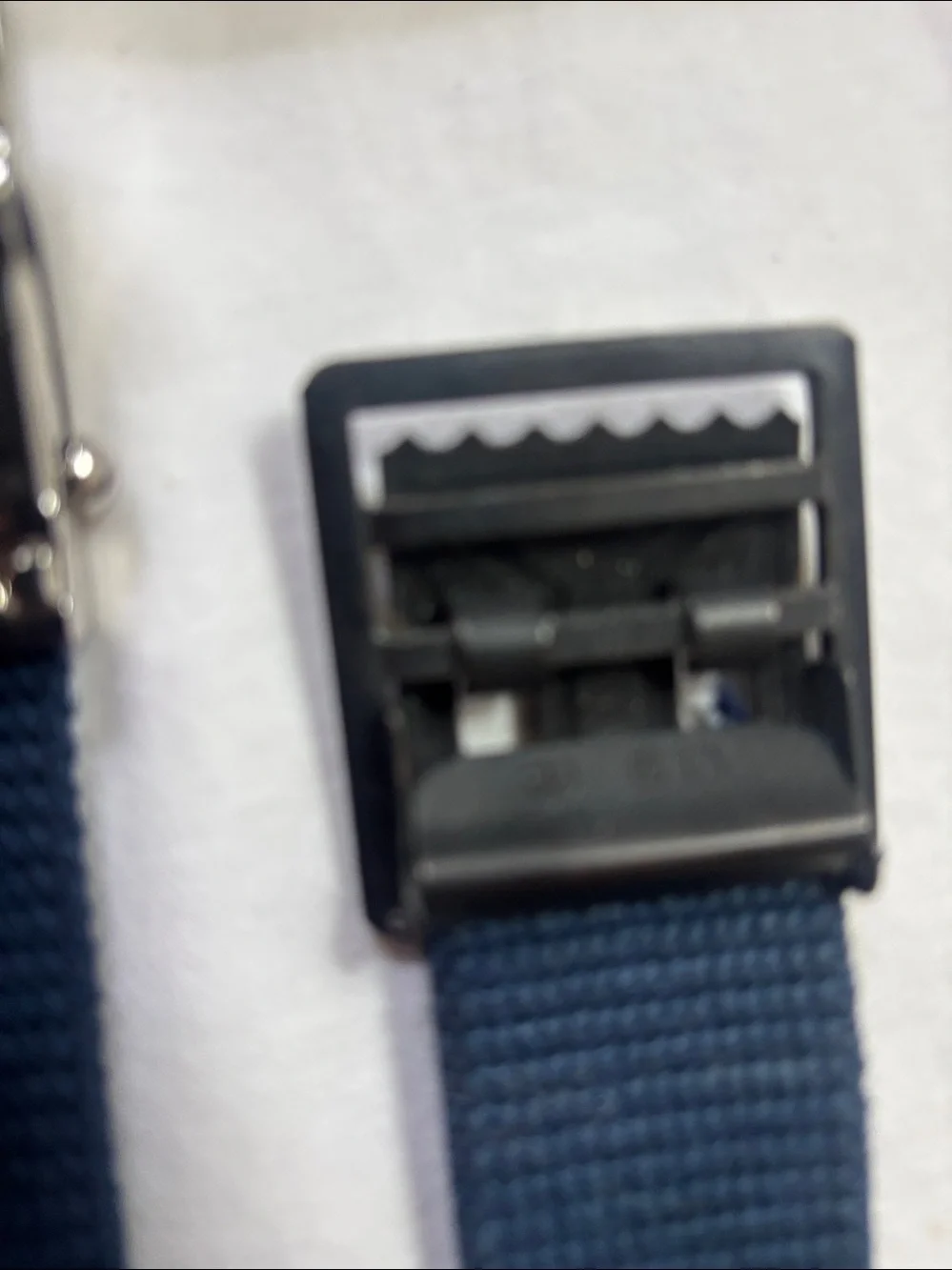 Navy Webbing Belt with Silver and Black Buckles